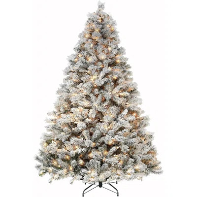 9 Ft Snow Flocked Christmas Tree, Artificial Christmas Tree With 2100 Tips, 600 Warm White Lights | Wayfair North America