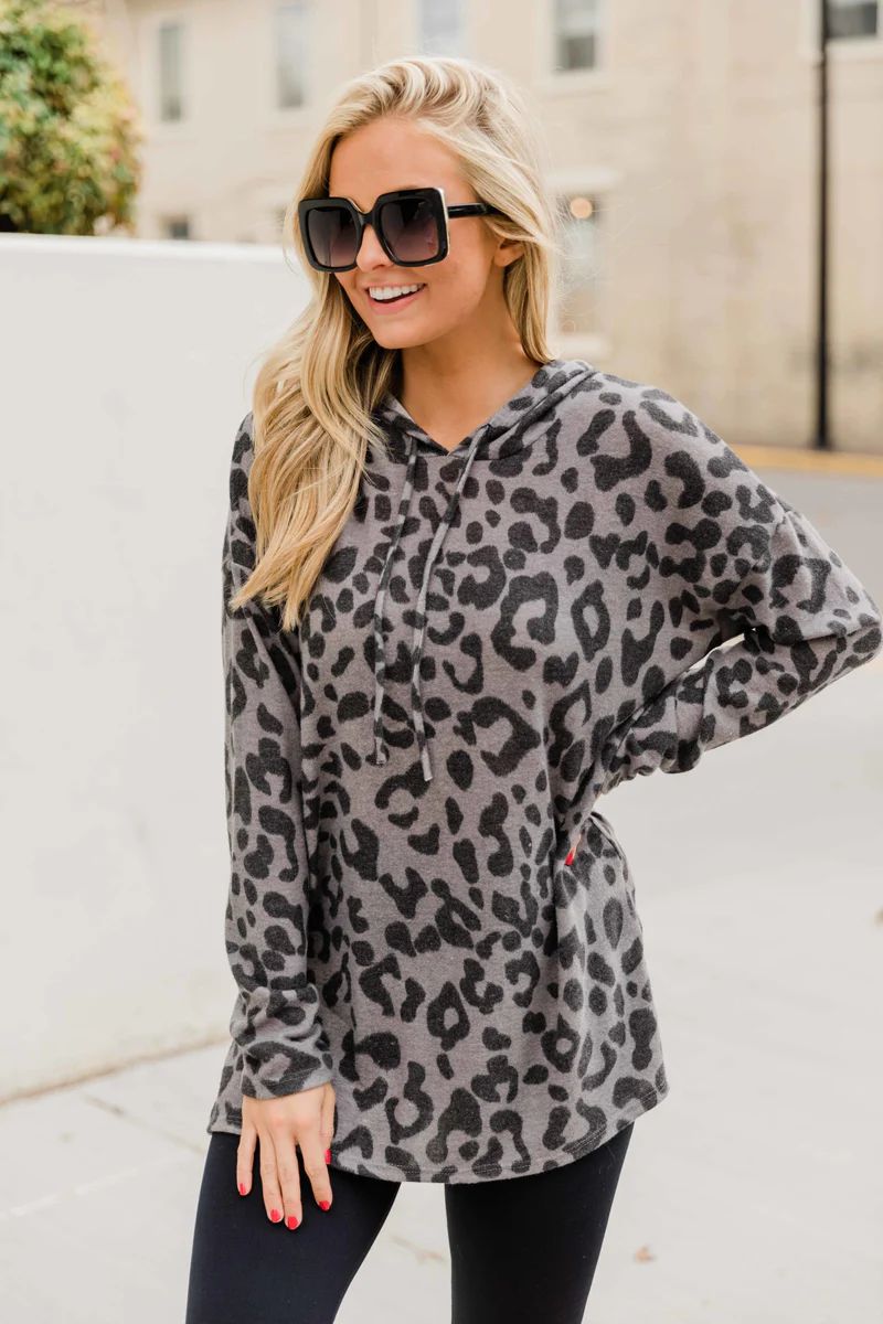 In Pursuit Of A Dream Grey Animal Print Hoodie | The Pink Lily Boutique