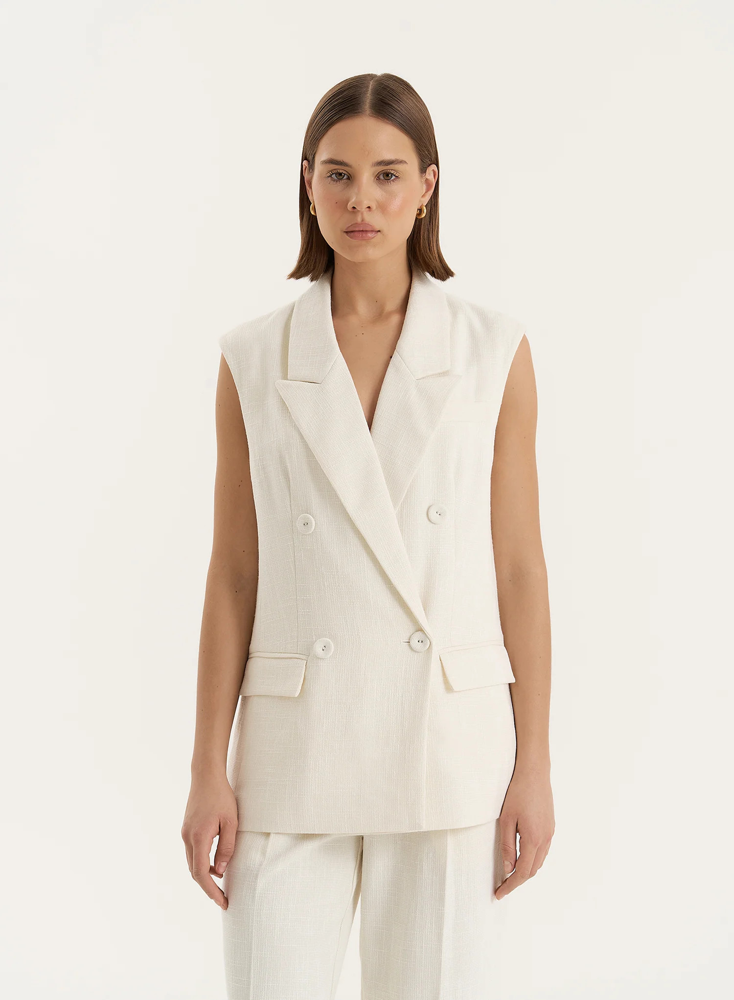 Cream Double Breasted Longline Waistcoat- Georgia | 4th & Reckless