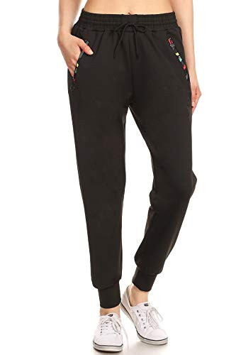 Leggings Depot Womens Relaxed fit Jogger Pants - Track Cuff Sweatpants with Pockets, Black-with Orange Army Zipper, 2X | Amazon (US)
