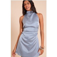 Blue Satin Cut Out Detail Mini Dress | PrettyLittleThing US