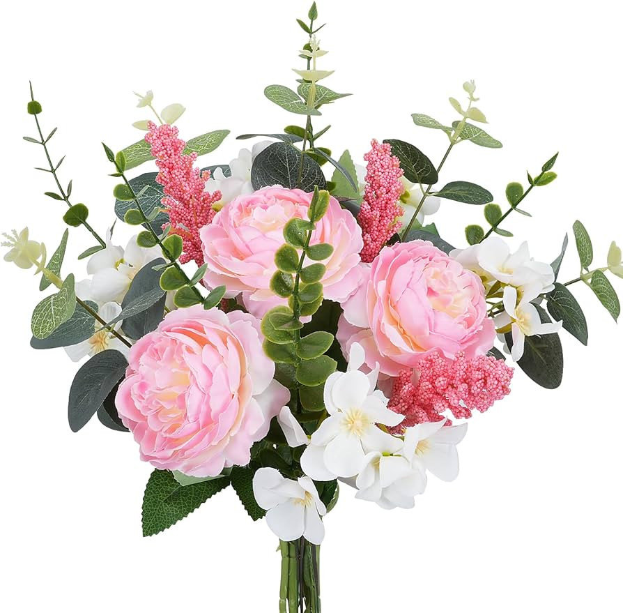 Artificial Silk Flowers Artificial Flowers Bouquets Pink Florals Arrangements Faux Peony Faux Flo... | Amazon (US)