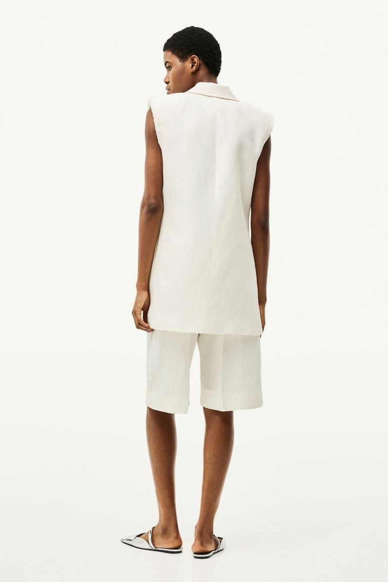 Linen-blend Sleeveless Jacket - White - Ladies | H&M US | H&M (US + CA)