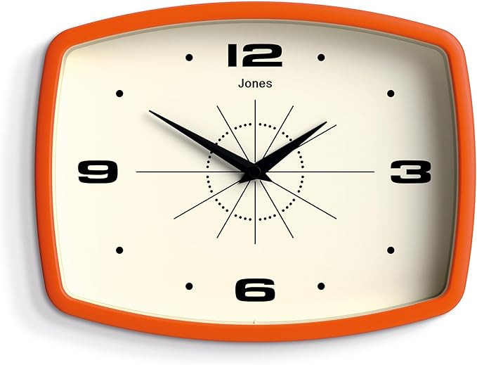 Jones Clocks® Movie wall clock | Retro rectangular clock | 10 inch | Orange | Cool designer look... | Amazon (US)