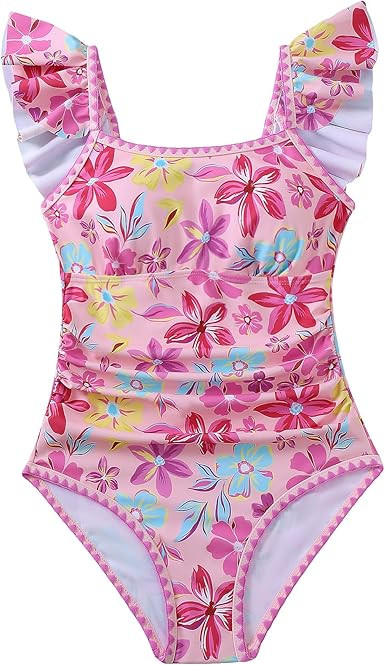 Girls Swimsuit One Piece Color Contrast Trim Bathing Suit Ruched Tie-Back Padded Swimwear 7-16Y | Amazon (US)