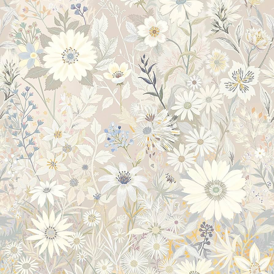 Wallpaper Peel and Stick Floral Wall Paper Removable Waterproof Gray/Yellow/Blue Contact Paper fo... | Amazon (US)