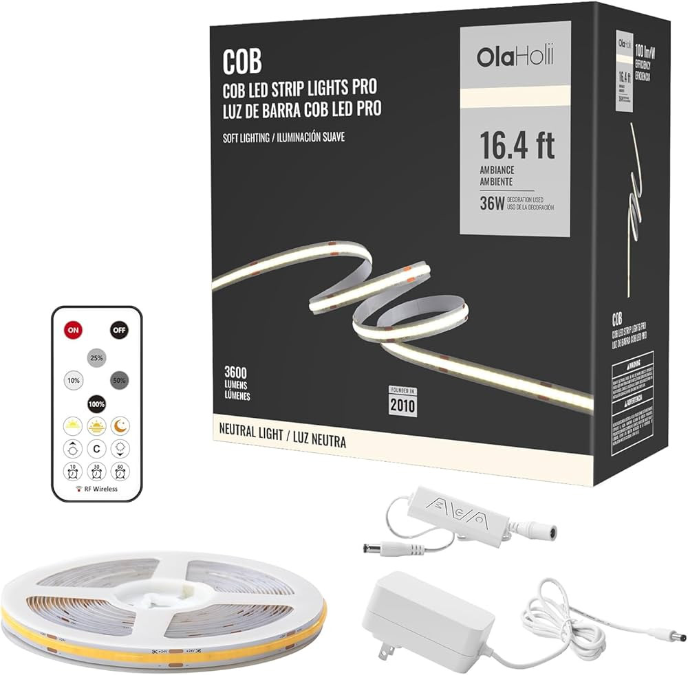 16.4ft COB Led Strip Light with Remote, 4000K Dimmable Bright Led COB Strip Light, White Continuo... | Amazon (US)