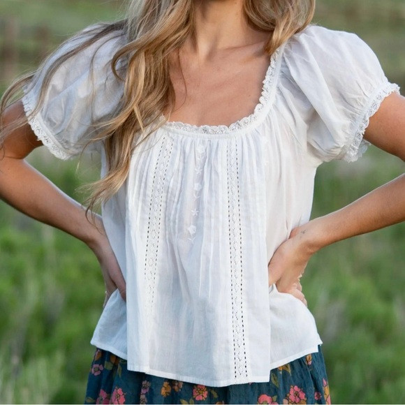 NATURAL LIFE Sweet Nothings Embroidered Cotton Top in Ivory - XS | Poshmark