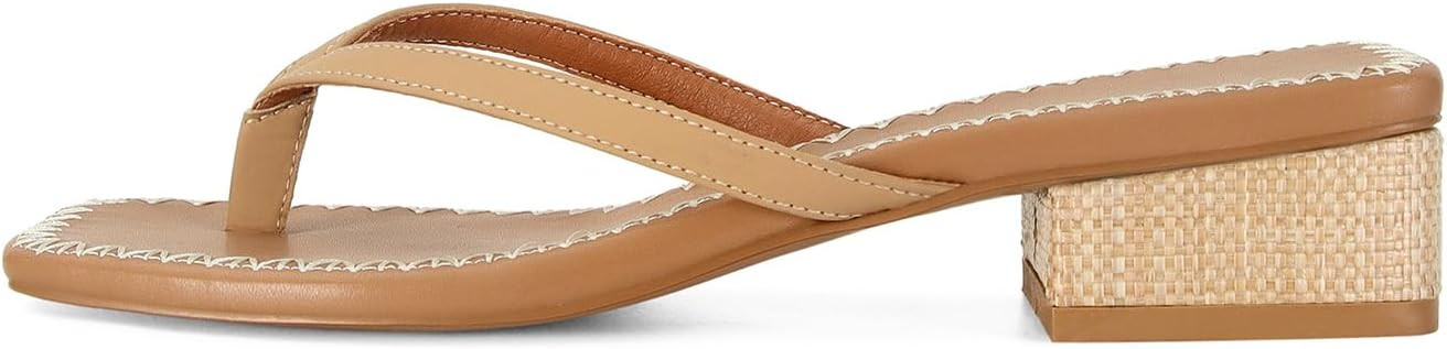 DOEYG Raffia Heels Sandals Summer Beach Flip Flops Heels Square Open Toe Heeled Sandals Dressy Co... | Amazon (US)