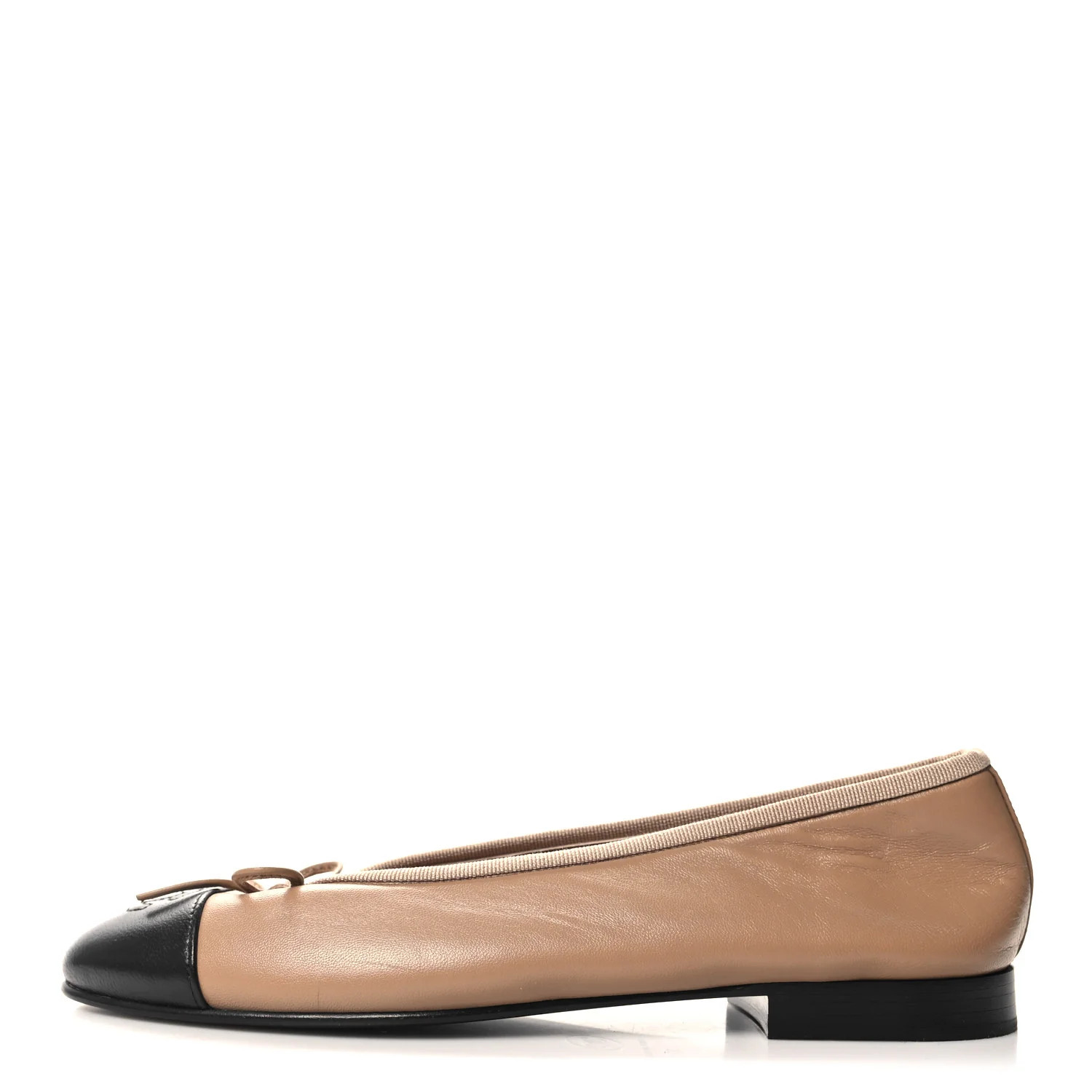 Lambskin Cap Toe CC Ballerina Flats 37 Beige Black | FASHIONPHILE (US)