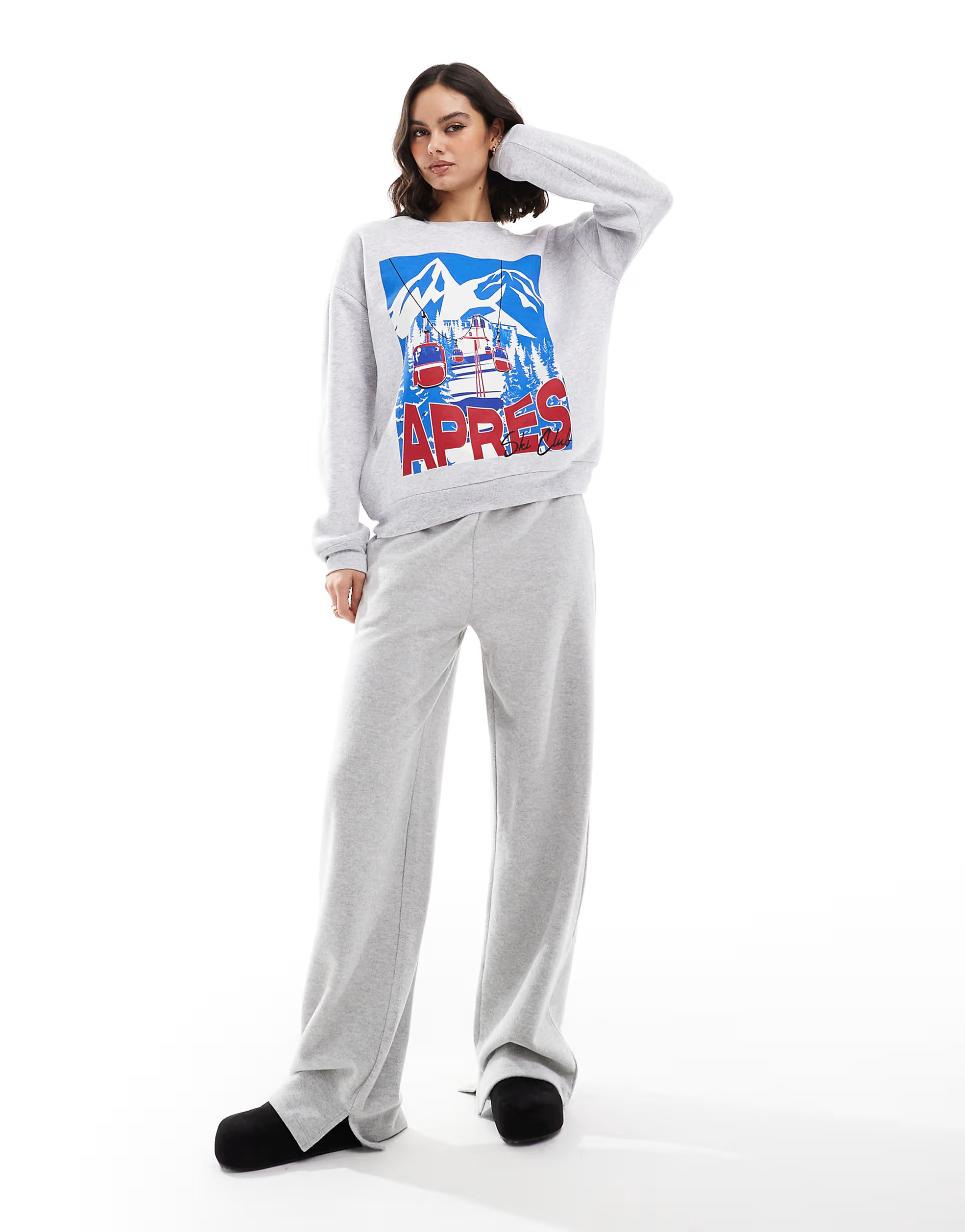 ASOS DESIGN oversized sweatshirt with ski graphic in grey marl | ASOS (Global)