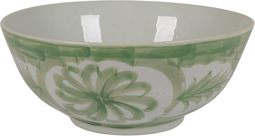 Creative Co-Op Hand-Painted Stoneware Bowl with Water Color Floral Design, Green | Amazon (US)