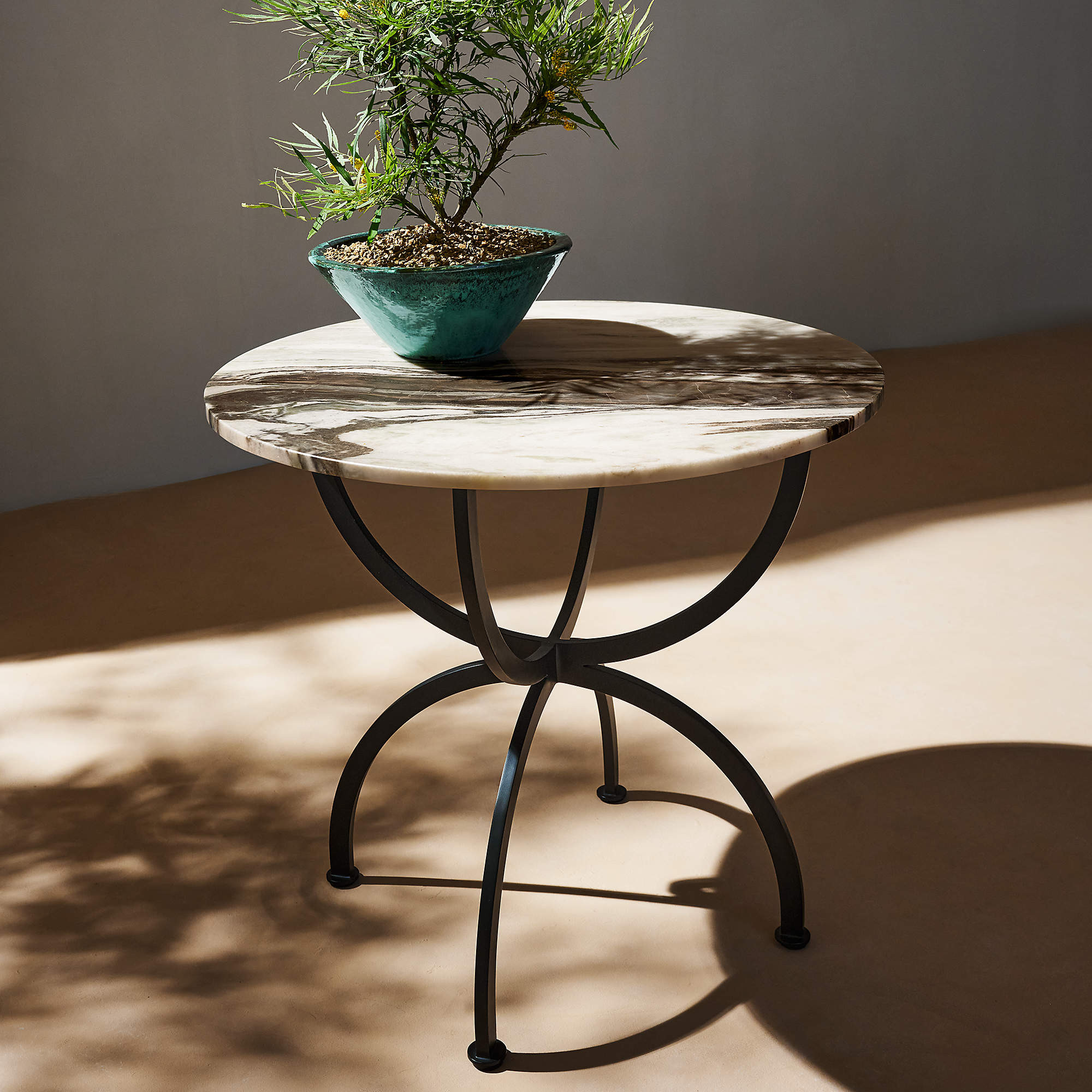 Colima 32" Round Black Metal Outdoor Bistro Table with Marble Top + Reviews | CB2 | CB2