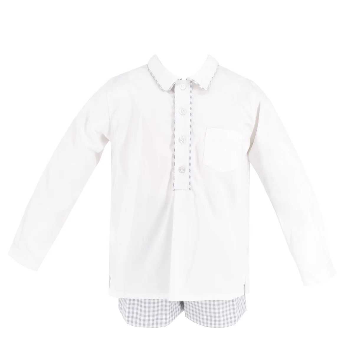 Hayden Long Sleeve Boy Set - Grey Gingham | Dondolo