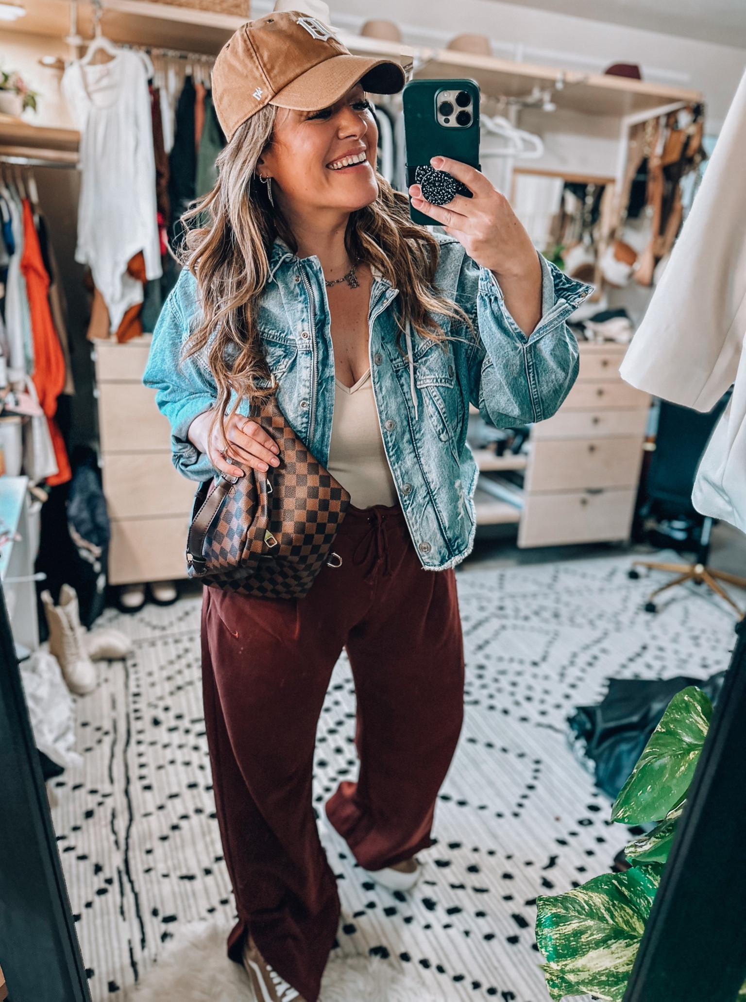 Casual fall midsize outfit of the day
Corset bodysuit xl
Wide leg sweatpants xl
Cropped hooded jean jacket large 
Belt bag checkered Walmart fashion 
Platform brown suede vans sneakers tts 
Dad had 


#LTKcurves #LTKstyletip #LTKSeasonal