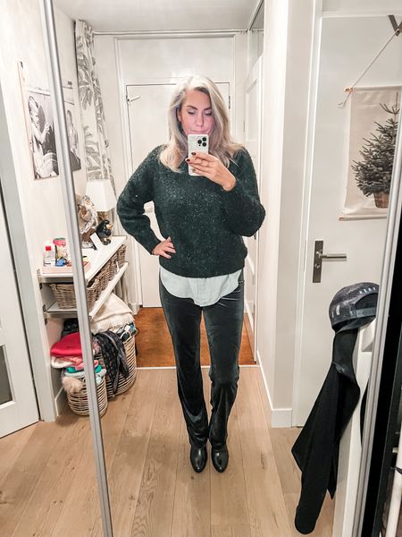 Outfits of the week

A green glitter sweater (mine is old but I have linked similar) over a denim shirt and paired with tall green velvet trousers. 

The trousers fit roomy, feel
confident to size down. I am wearing EU40/UK12.



#LTKHoliday #LTKstyletip #LTKSeasonal