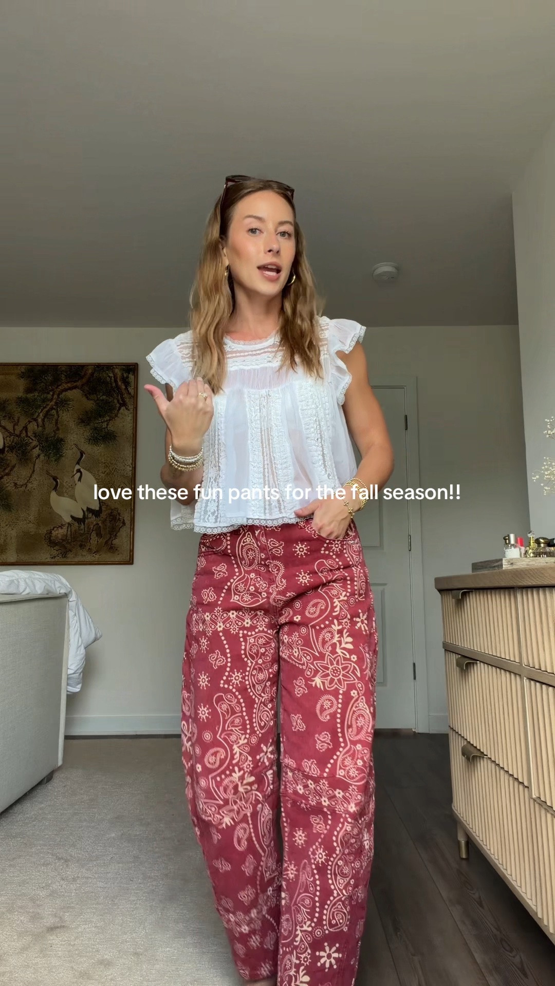 9/13/26 $35 Amazon Barrel Jeans ❤️

The fun pants that made my entire tailgate outfit ❤️ These red paisley barrel jeans are an Amazon find for around $35 + come in so many different colors and prints. I’m 5’4” wearing a size S for reference — a little roomy in the waist but the length is perfect on me!

Styled them with my Free People babydoll top + Amazon lace bralette, TKEES flip-flops, Jenny Bird earrings + ruby red Crap Eyewear sunglasses.

Such a fun pair of pants for game day, but I already have so many ideas for styling them throughout fall 🍂 Linking everything I can here!

#LTKootd #LTKSeasonal #LTKSaleAlert