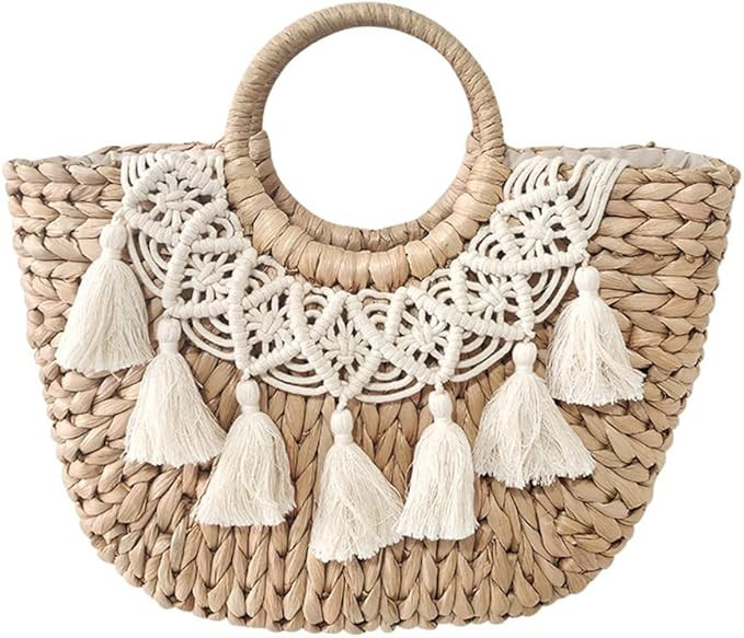Burkburg Straw Beach Tote Bag Summer Woven Handbag Purse with Lining | Amazon (US)