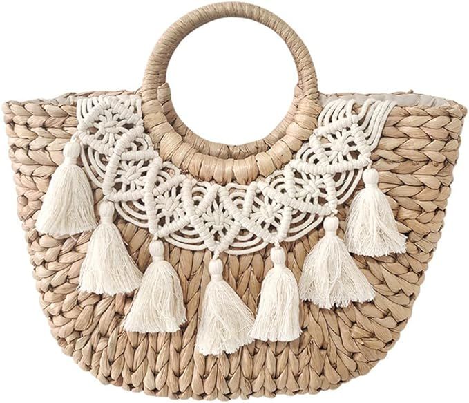 Burkburg Straw Beach Tote Bag Summer Woven Handbag Purse with Lining | Amazon (US)