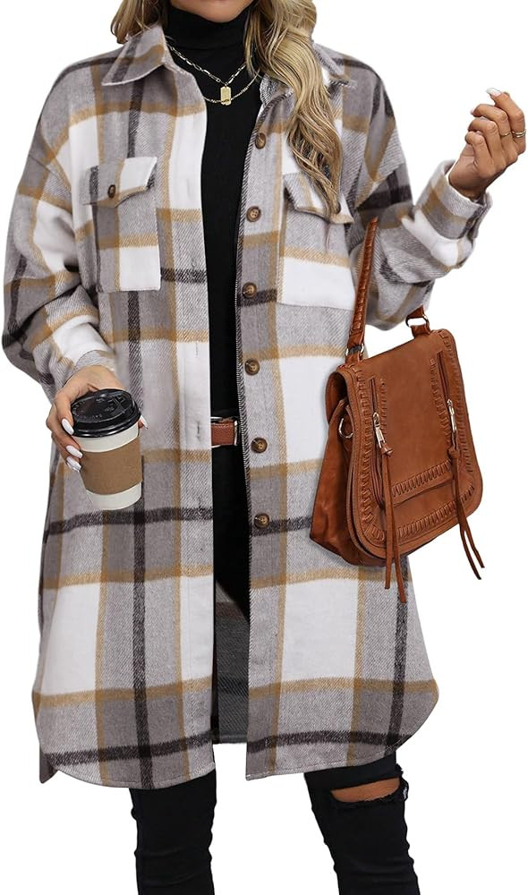 NIeyook Plaid Shacket Jacket Women Button Down Long Flannel Shirt Fall Oversized Jackets Casual S... | Amazon (US)
