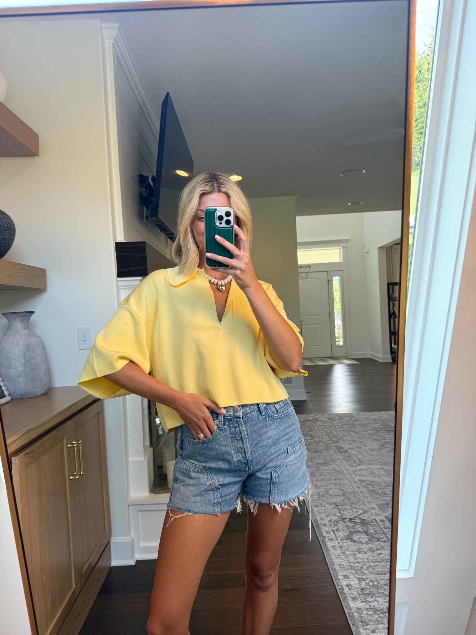 Yellow mom outfit. Size small top and denim shorts are TTS

#LTKootd #LTKmomlife