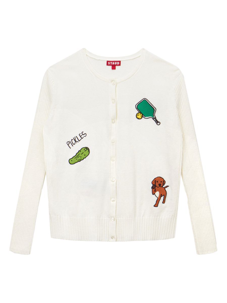 STAUD COURT Pickler Embroidered Cotton Blend Cardigan | Saks Fifth Avenue