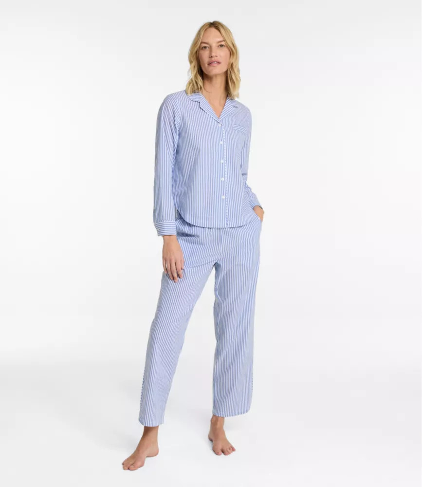 Women's Poplin Pajama Set French Blue Stripe Large, Poplin Cotton L. L.Bean | L.L. Bean