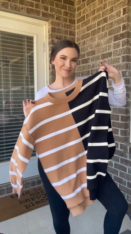 #MomStyle Day 7! This Amazon dual toned striped sweater is an affordable and adorable outfit option for fall and winter! I paired this long sweater with high waisted black leggings and brown knee high boots! 

#newmomstyle #firsttimemom #postpartumstyle #postpartumoutfitideas #newmomoutfitideas 

#LTKfindsunder100 #LTKstyletip #LTKfindsunder50