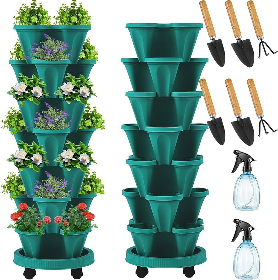 Umigy 2 Set of 7 Tier Vertical Planter Stackable Tower Planters Strawberry Herb Flower and Vegeta... | Amazon (US)