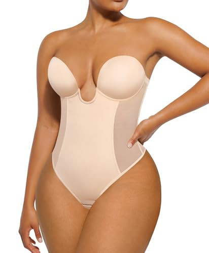 SHAPELLX Strapless Body Shaper for Women Shapewear Tummy Control Plunge Shapewear Bodysuit Plus Size Thong Bodysuit Tops 3XL | Amazon (US)