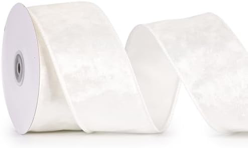 MAYREEL 2.5 Inch White Crushed Velvet Ribbon Wired Thick Ribbon for Christmas Decorations Gift Wr... | Amazon (US)