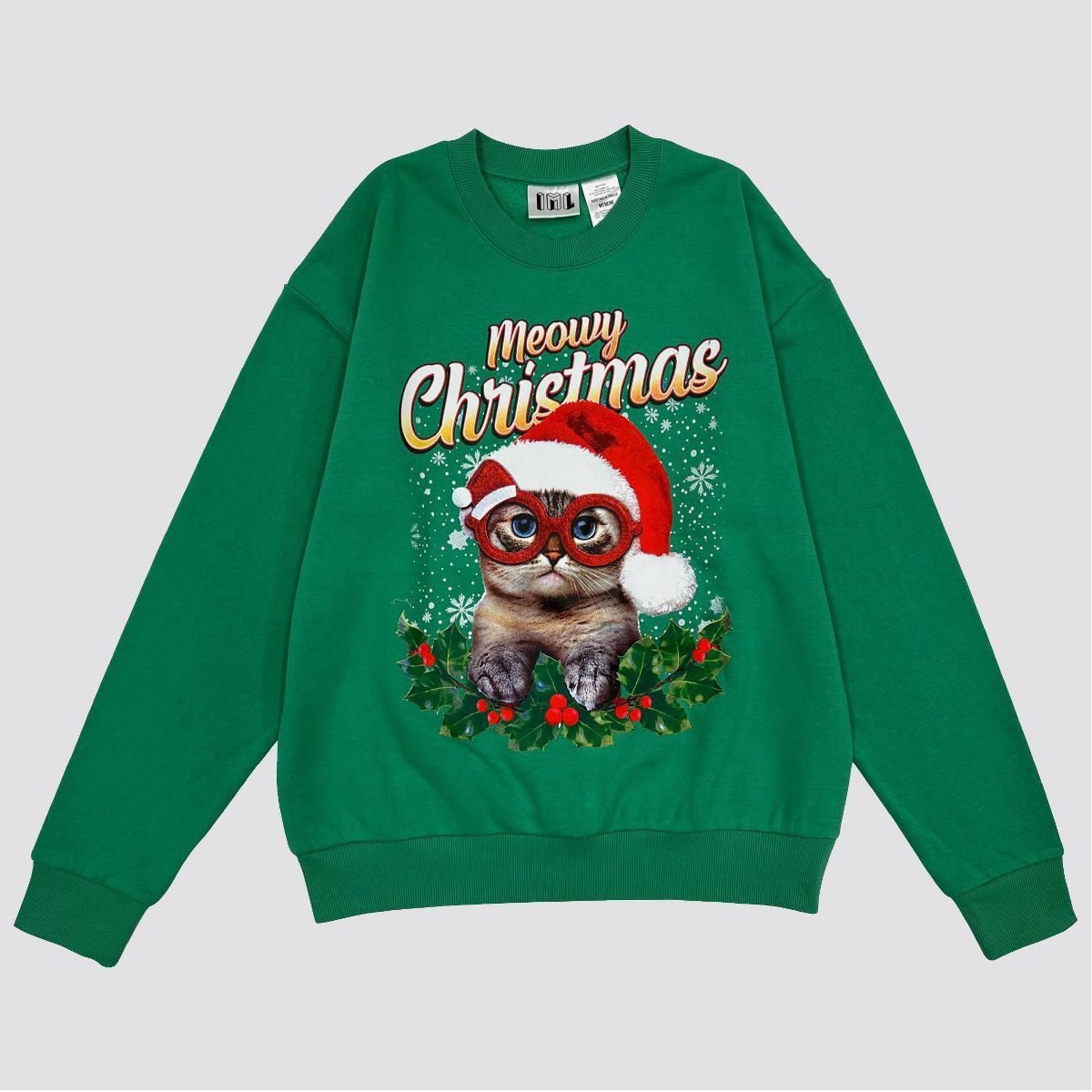 Men's Meowy Christmas Graphic Pullover Sweatshirt - Kelly Green | Target