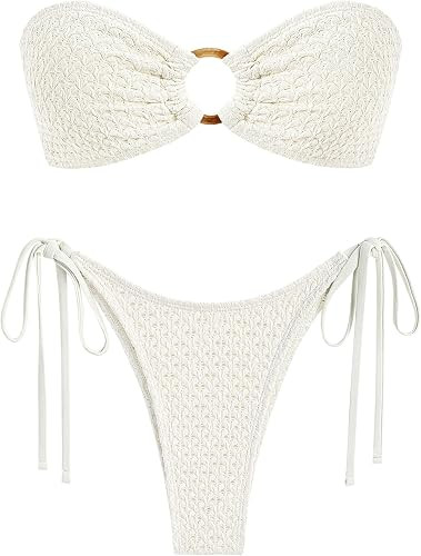ZAFUL Women's Bandeau Bikini Strapless O Ring Lace Tie Back High Cut Two Piece Swimsuit Bathing S... | Amazon (US)