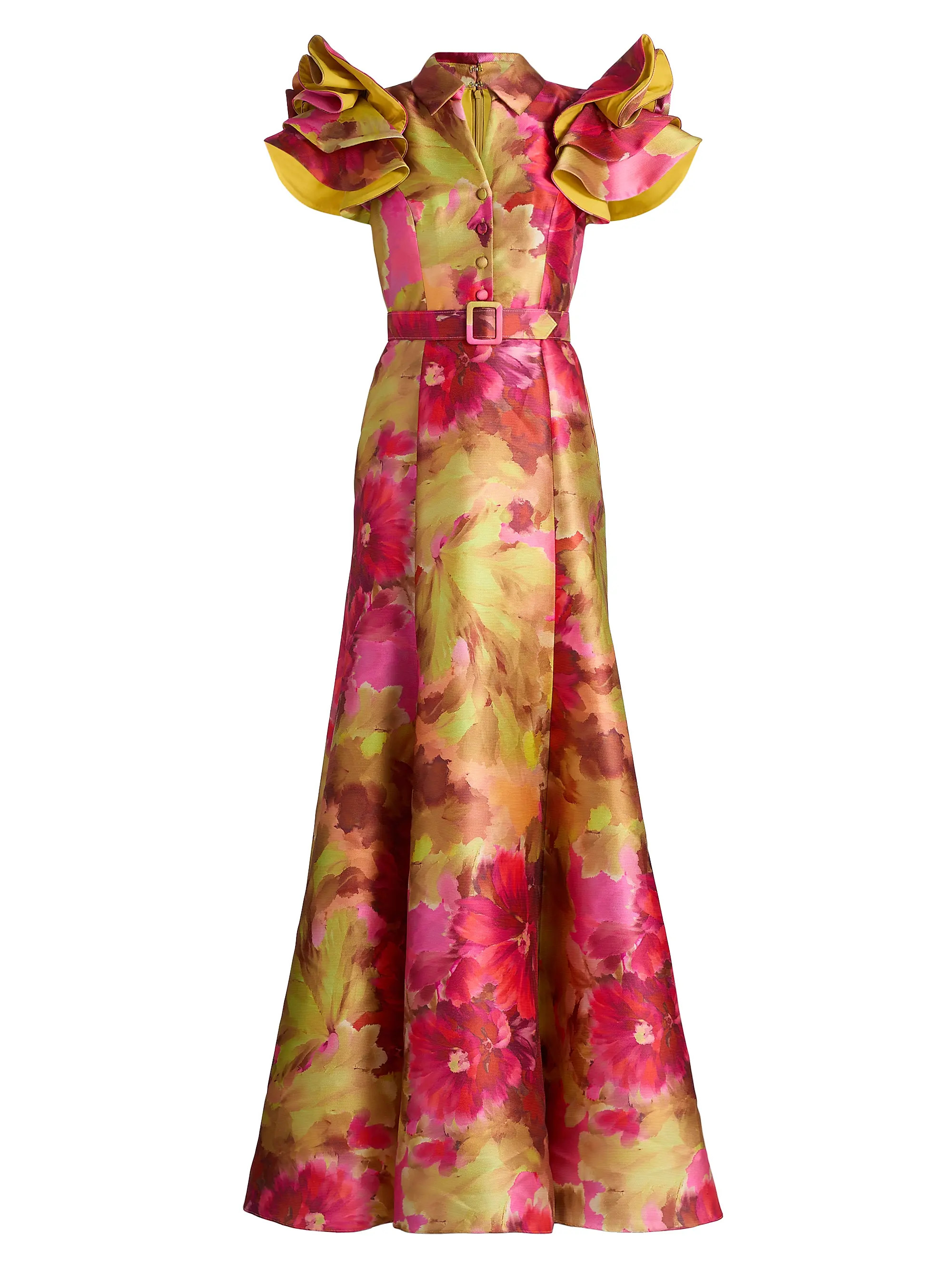 Badgley Mischka Vibrant Floral Flutter-Sleeve Gown | Saks Fifth Avenue | Saks Fifth Avenue
