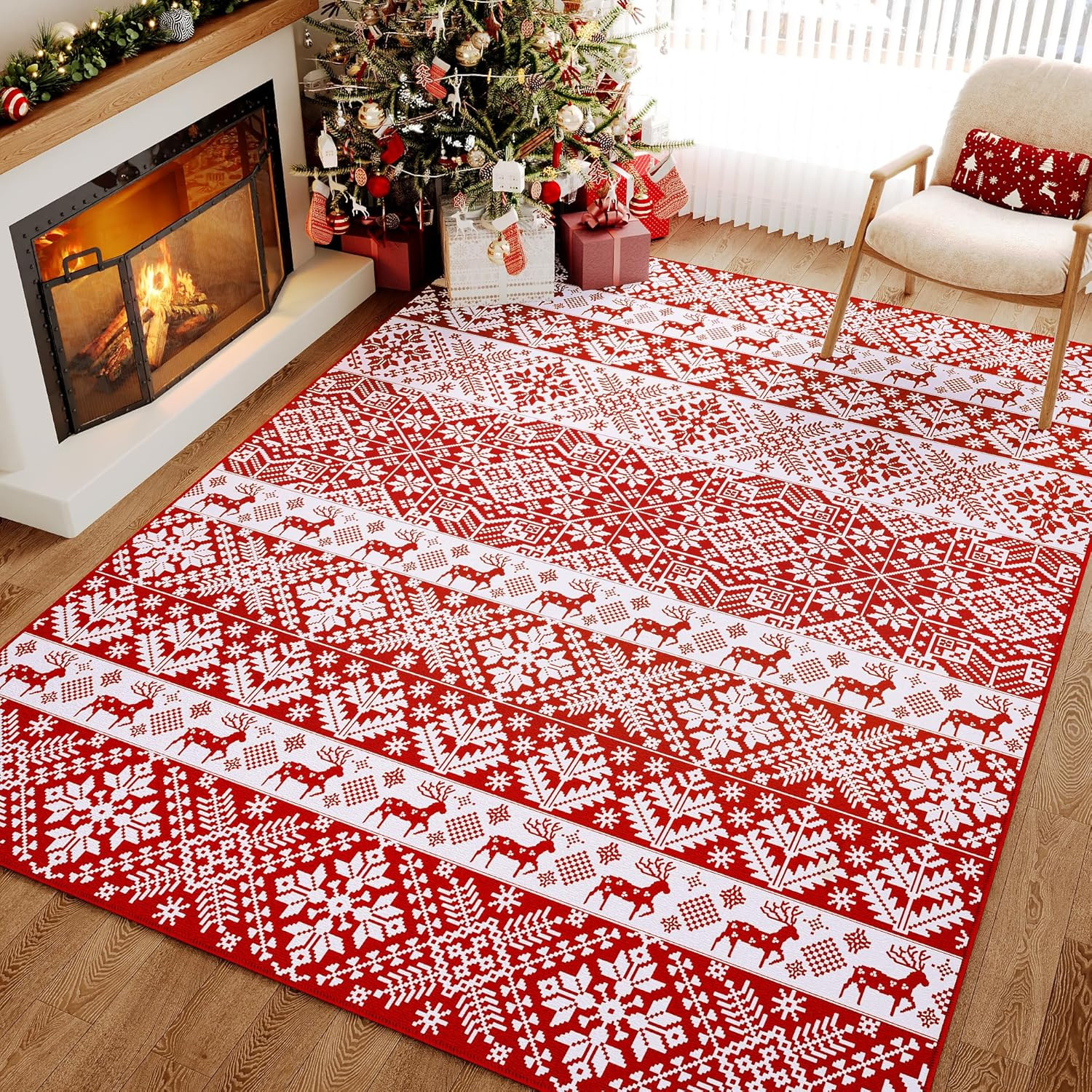 Christmas Vintage Area Rug 5x7 Living Room Rug Machine Washable Rugs Low Pile Carpet Indoor Door ... | Amazon (US)