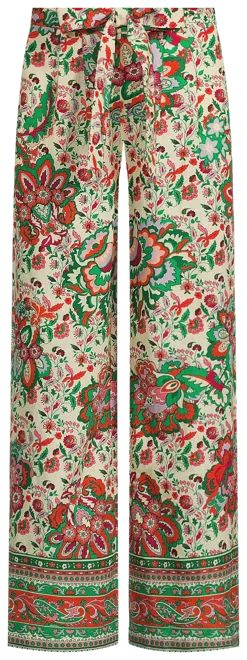 Floral Printed Self Tie High Waist Wide Leg Coordinating Pull-On Pants | Dillard's