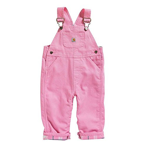 Carhartt baby girls Girls' Washed Microsanded Canvas Flannel Lined Bib infant and toddler overalls, Rosebloom, 3 Months US | Amazon (US)