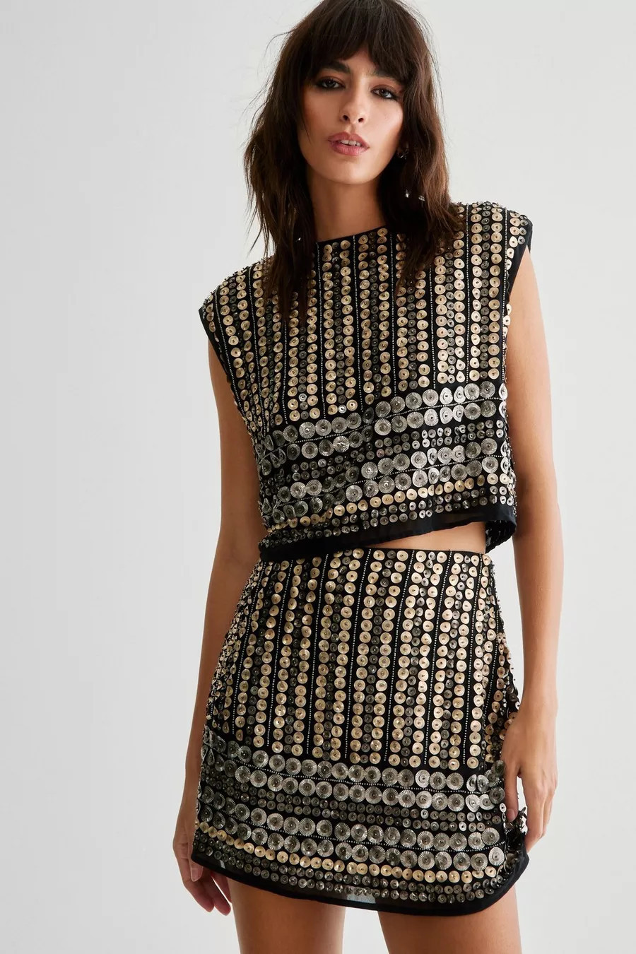 Hand Embellished Linear Stud Boxy Crop Top | Nasty Gal US