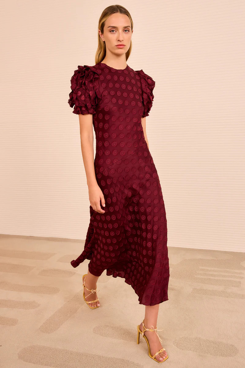 Elvia Ruffle Sleeve Midi Dress - Claret | Ulla Johnson