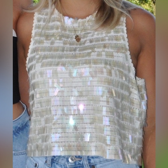 J.CREW Sequin Sleeveless Top - Cream | Poshmark