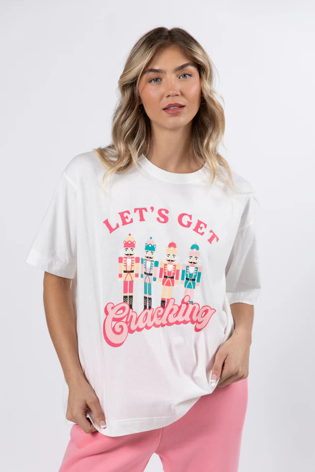 Let's Get Crackin Off White Oversized Graphic Tee SALE | Pink Lily