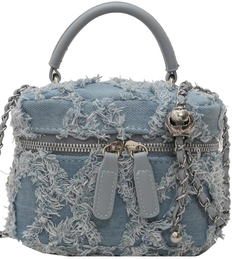 Mini Denim Bucket Bag Quilted Crossbody Hobo Shoulder Tote with Chain Strap | Amazon (US)