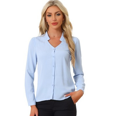 INSPIRE CHIC Women's Elegant V Neck Work Office Button Up Shirt Light Blue Small | Target