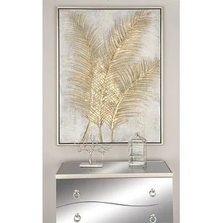 CosmoLiving by Cosmopolitan Gold Canvas Leaf or Palm Trees Framed Wall Art - On Sale - Overstock ... | Bed Bath & Beyond