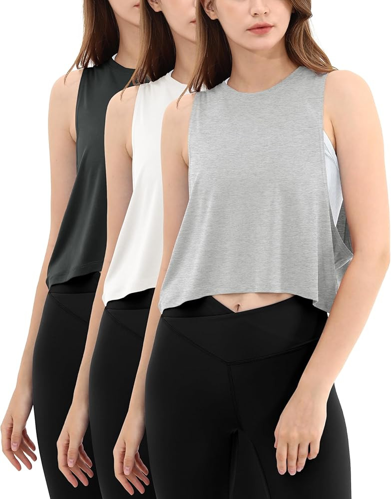 ODODOS 3-Pack Loose Tank Tops for Women Sleeveless Gym Athletic Workout Tops Yoga Shirts | Amazon (US)
