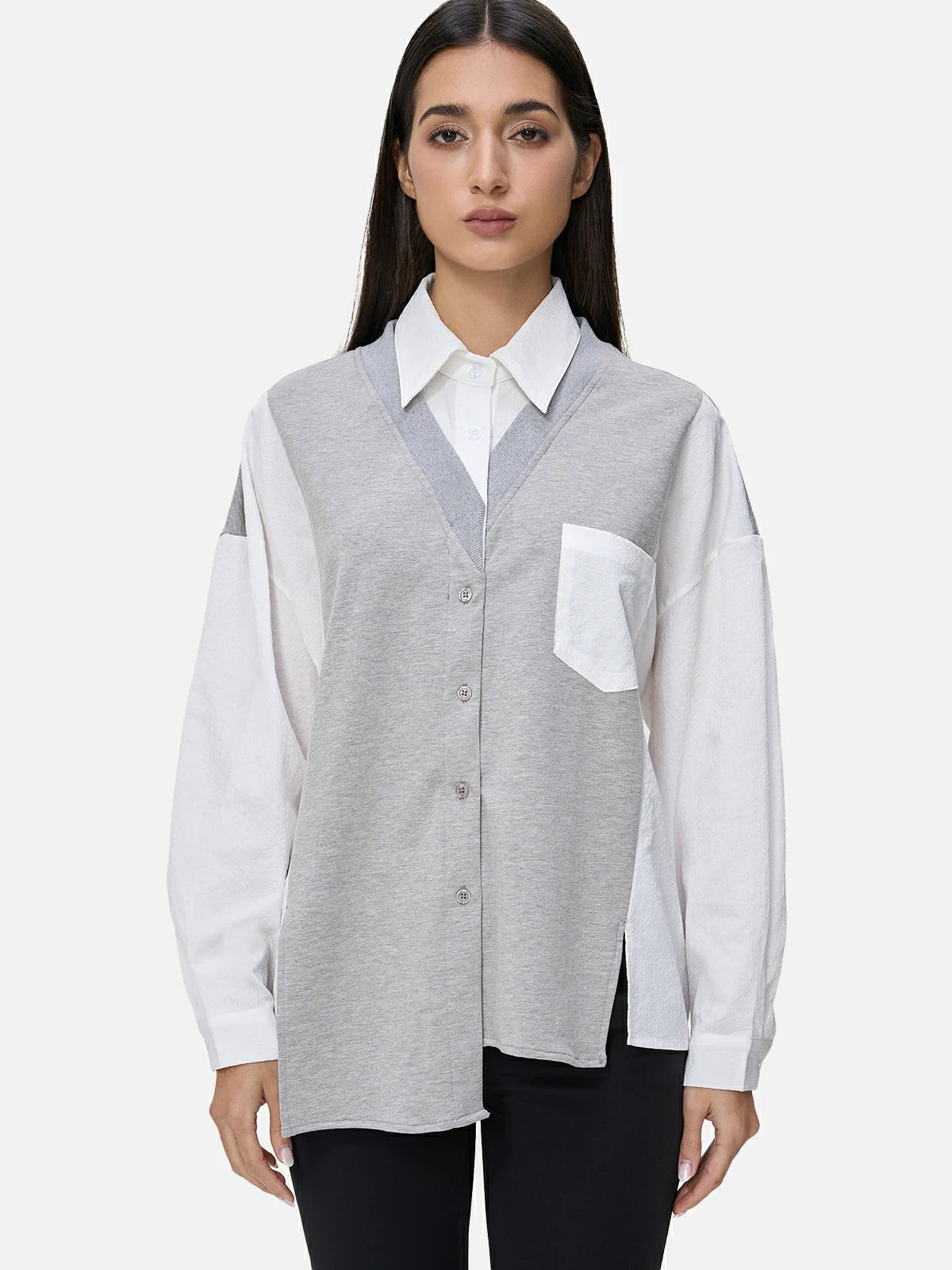 Casual Contrast Patchwork Blouse | SDEER