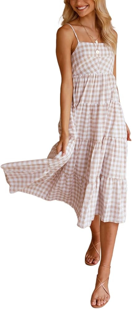 Boho Smocked Dress Tiered Cowl Neck Backless Flowy Cami Babydoll Dresses with Adjustable Strap Dr... | Amazon (US)