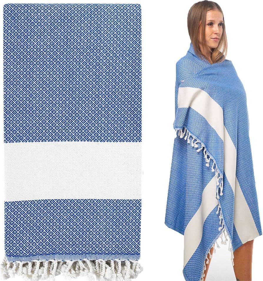 Turkish Beach Towel 100% Cotton Peshtemal Travel Camping Bath Sauna Beach Gym Pool Blanket Gift Q... | Amazon (US)