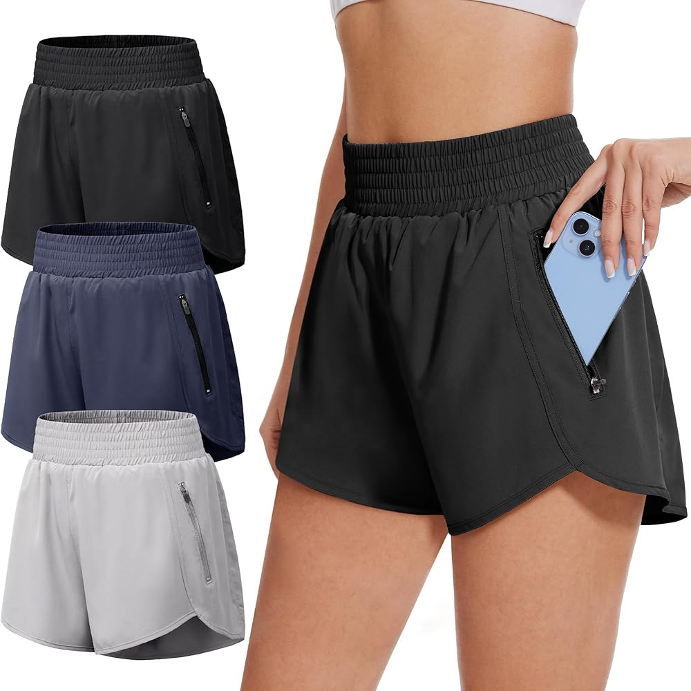 BALENNZ Women's Athletic Workout Shorts with Zipper Pockets Activewear Elastic Waist Gym Running ... | Amazon (US)