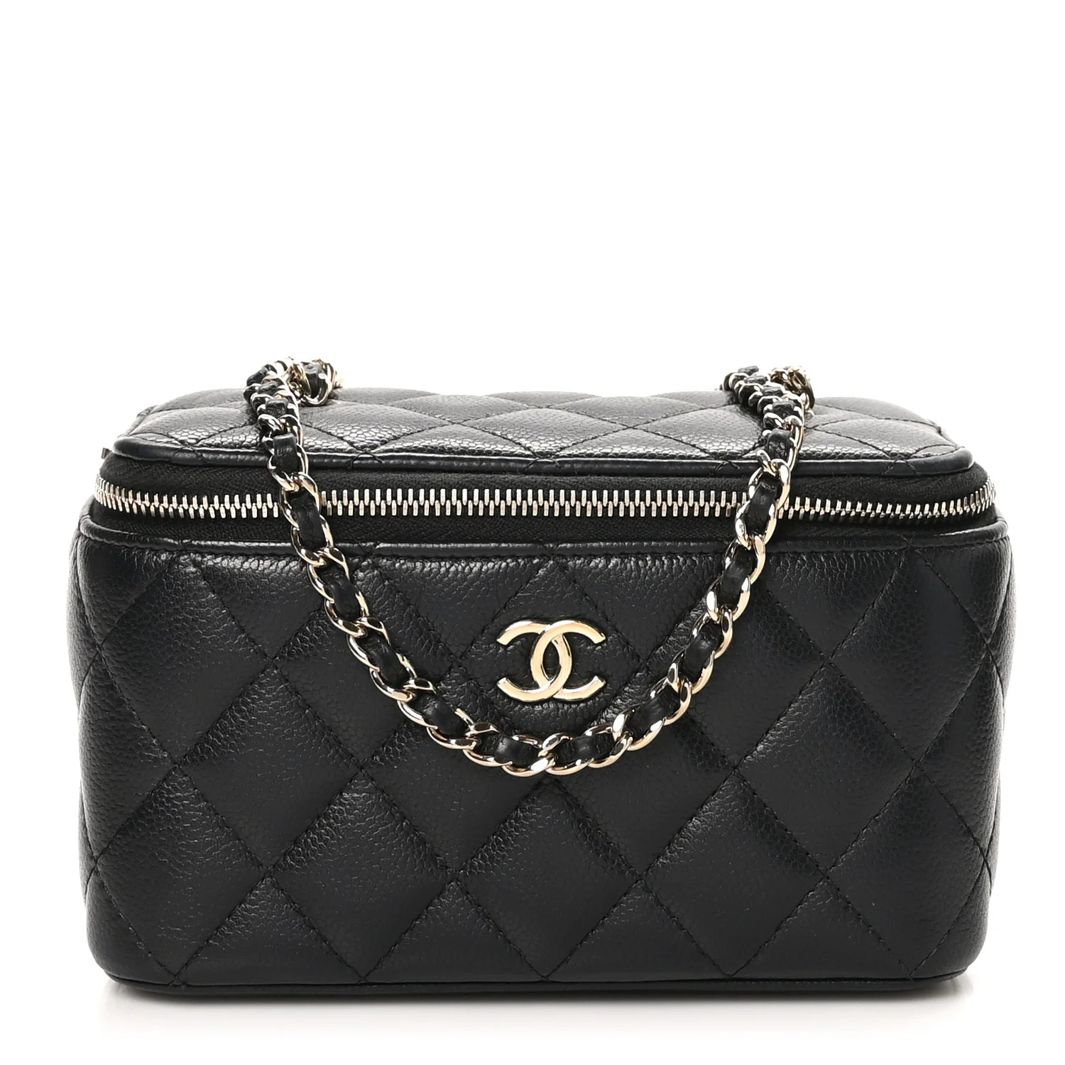 Caviar Quilted Small Tiny CC Vanity Case With Chain Black | FASHIONPHILE (US)